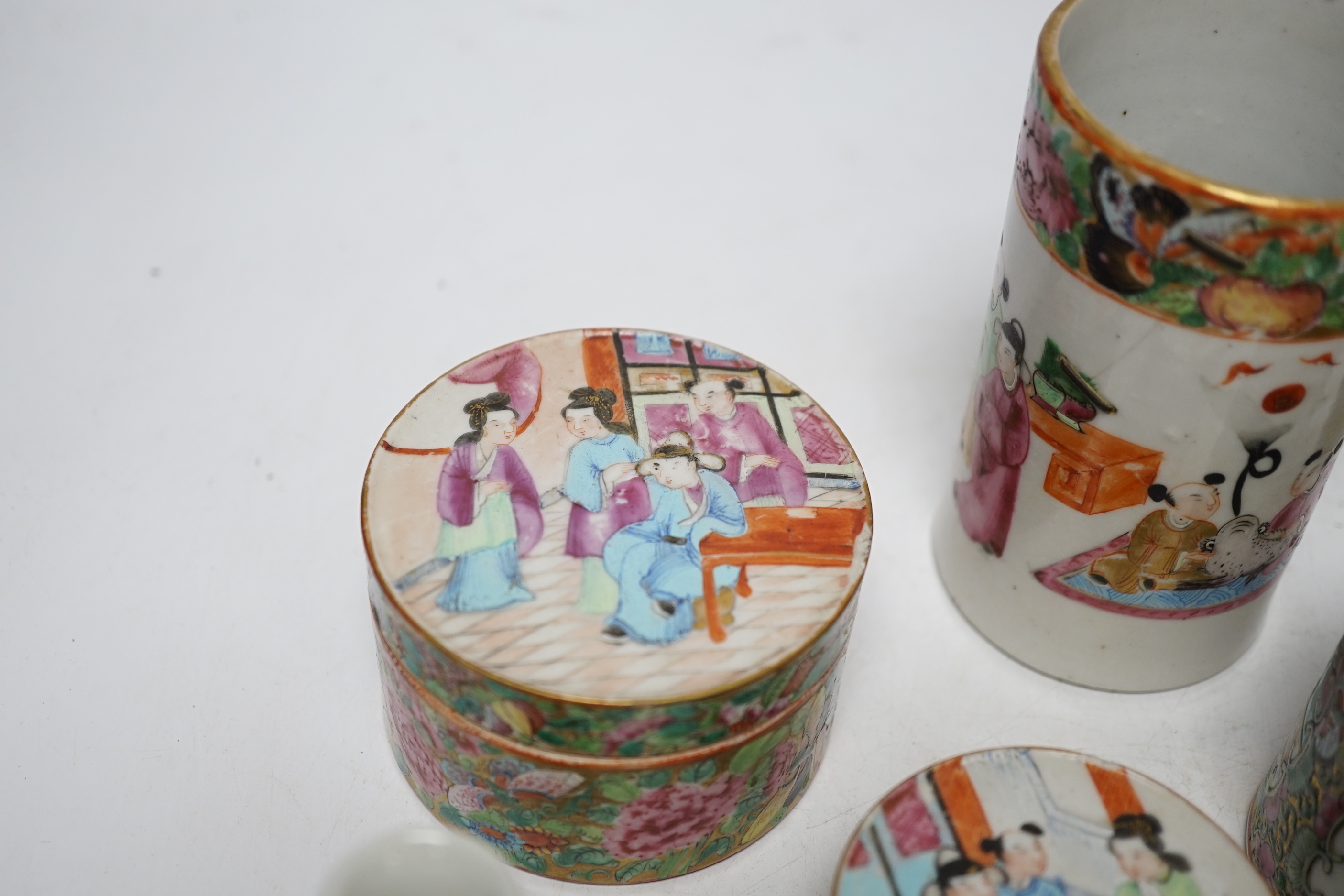 Seven 19th/20th century Chinese enamelled porcelain vases, boxes or jars